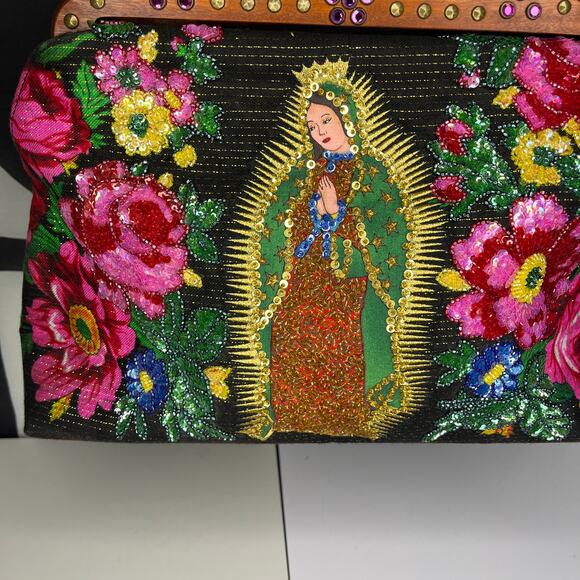 Isabella Fiore Virgin Mary Lady of Guadalupe Embroidered Beaded Bag Religious - Picture 7 of 12